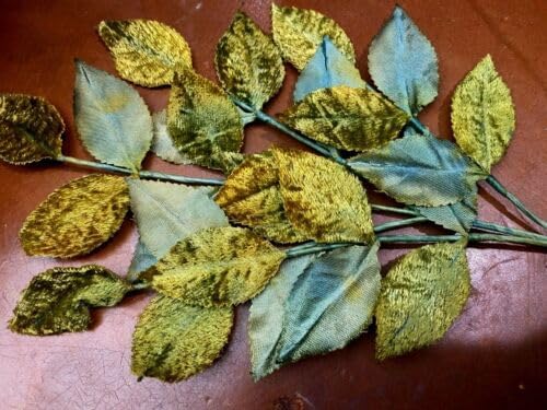 Vintage 1940s Velvet Silk Leaves Yellow Green Aqua 1 Spray Made in Japan Fabric