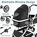 EROMMY 6-in-1 Baby Stroller with Bassinet, Convertible Infant Stroller with Adjustable Backrest & Canopy, Foldable Pushchair with Reversible Seat and Cover for Newborn 0-36 Months (Black)