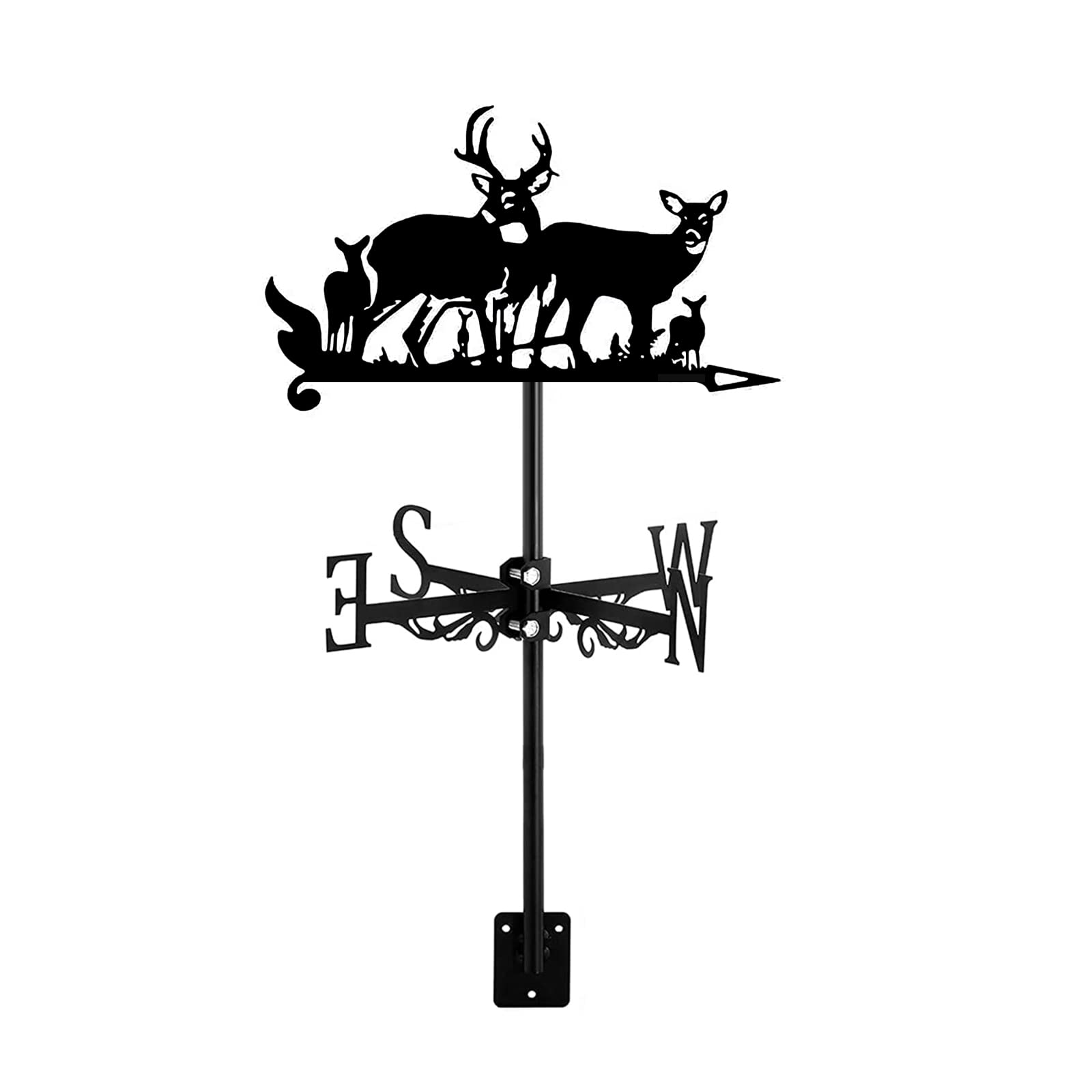 Weather Vane with Animals Metal Silhouette Ornament Roof Mount for Garden Fence & Shed Outdoor Farm Scene Yard Patio Decorations Direction Indicator,Deer & Fawn