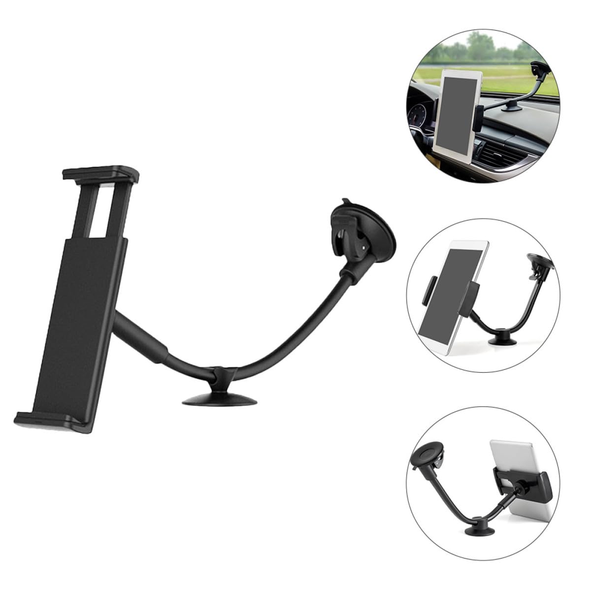Healeved Supporto per Telefono Auto Ventosa Nero, Braccio in Silicone Antiscivolo, Previene Vibrazioni, per Smartphone e Tablet in Auto