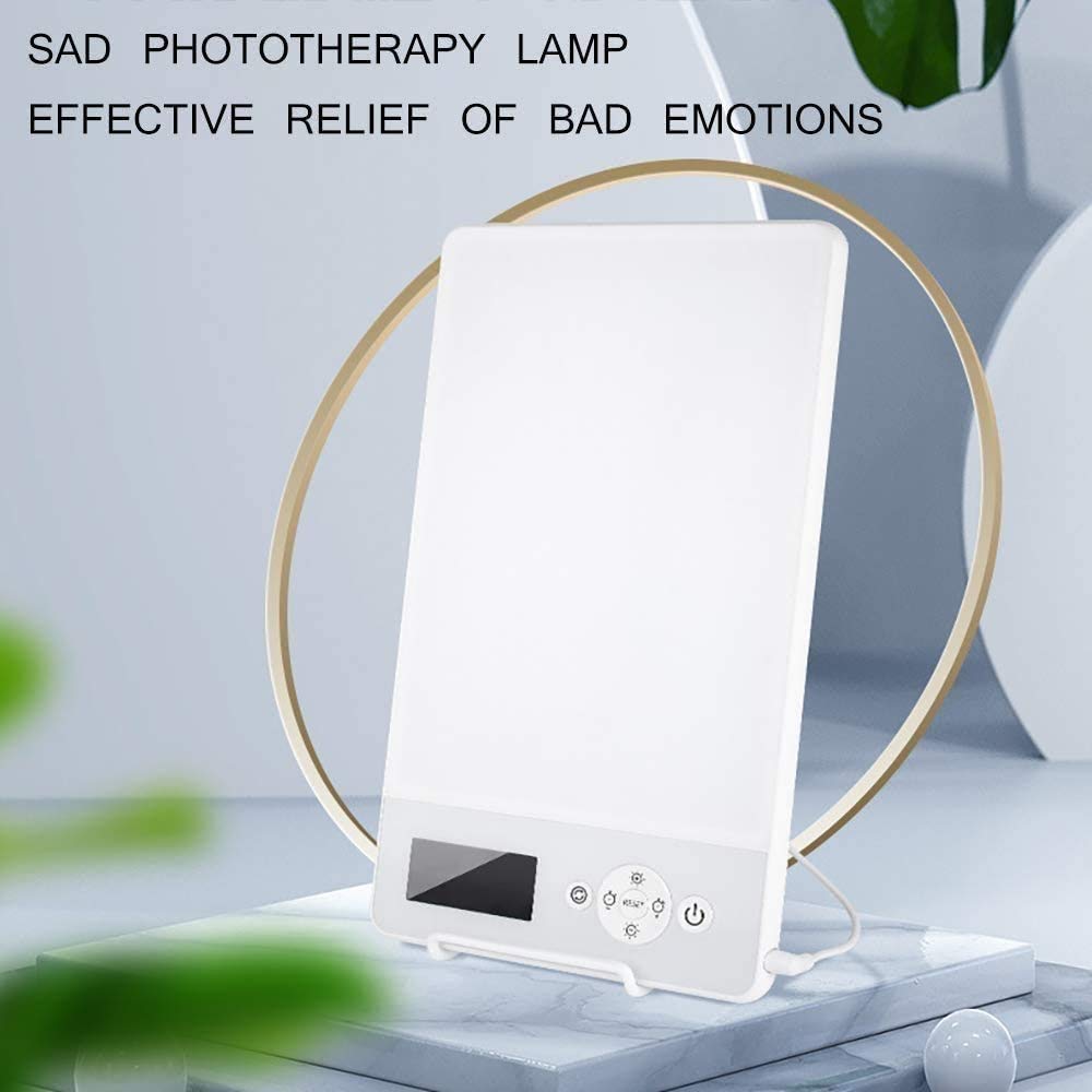 Lampe de luminothérapie, lumière LED 10000 lux UV sans UV, Fonction de minuterie, Niveaux de luminosité réglable, pour Une Maison Heureuse/Bureau/Voyage