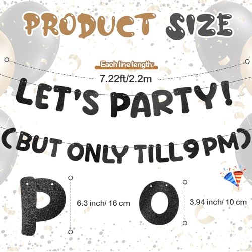 Image of Yeaqee Pre-strung Birthday Banner Let's Party But Only Till 9 PM, Black