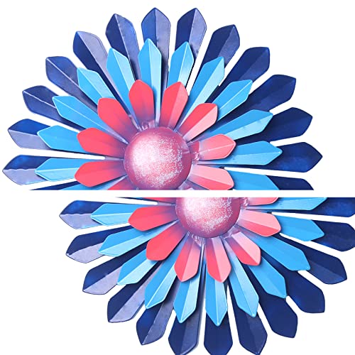 Rieltriou Metal Flowers Wall Decor, Blue Layered Floral Home Wall Art Sculpture For Living Room Bedroom Or Garden Porch Cute Wall Decor (11.5In) #TOP6