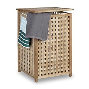 Relaxdays Walnut Hamper Wooden Storage Bin Basket with Lid, 67.5 x 45.7 x 45.7 cm, Organizer, Laundry Box Linen Sack Bag, Capacity of 75 L, Natural, Light Wood Tone, 45.7 x 45.7 x 67.5 cm