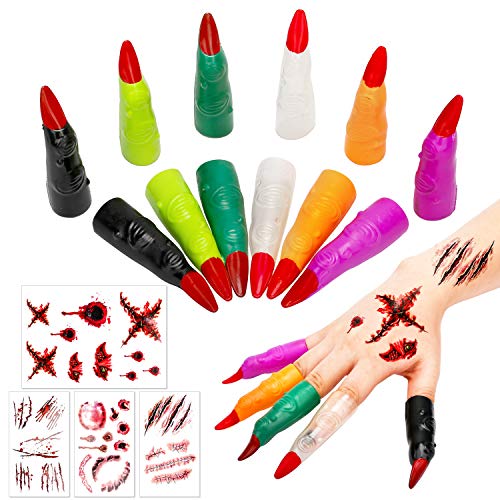 Konsait 43pcs Halloween Martian Fingers Reading Point Blood Scars Wound Temporary Tattoo Stickers Witch Finger for Halloween Costume Accessory Party Bag Filler Zombie Cosplay Props Supplies