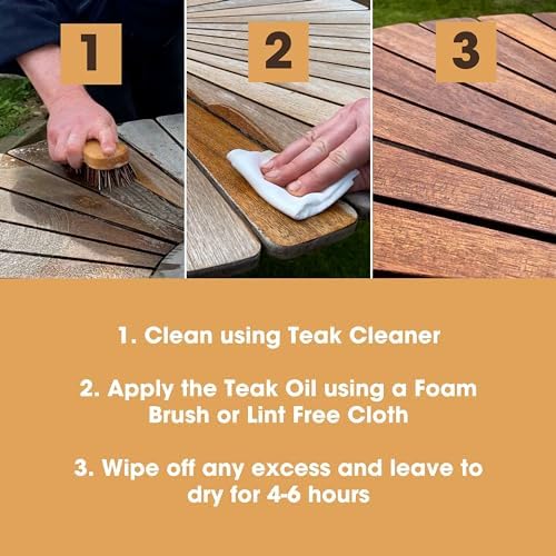 Furniture Clinic Teak Oil - Outdoor Wood Oil Protects Garden Furniture - Restores Wood & Prevents Drying & Deterioration - Quick Drying - Natural Matt Finish - 500ml