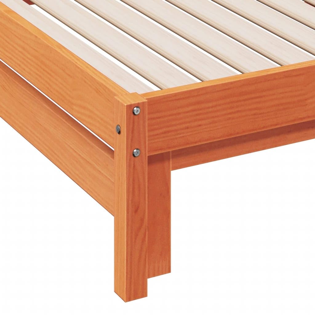 vidaXL Sofá Cama con Nido, Cama de Invitados, Somier de Dormitorio, Sofá Descanso para Salón Sótano, Madera Maciza de Pino Marrón Cera