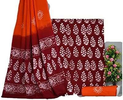 NISHIREWomen's Rajasthani Jaipuri Cotton Battik Print Hand Dyed Ethnic Daily Festival Office Suits Set Dress Material
