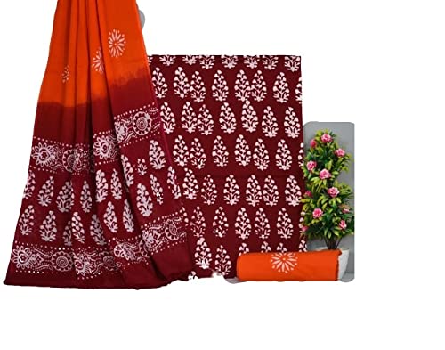 NISHIREWomen's Rajasthani Jaipuri Cotton Battik Print Hand Dyed Ethnic Daily Festival Office Suits Set Dress Material