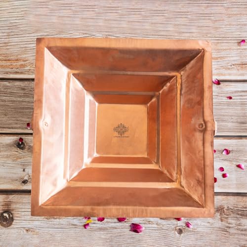 Image of Indian Art Villa Pure Copper Hawan Kund with Stand & Side Handles, Traditional Yagya, Hawan & Poojan Kund for Home Mandir, Festivals & Religious Ceremonies, 4.3 x 13.4 Inches