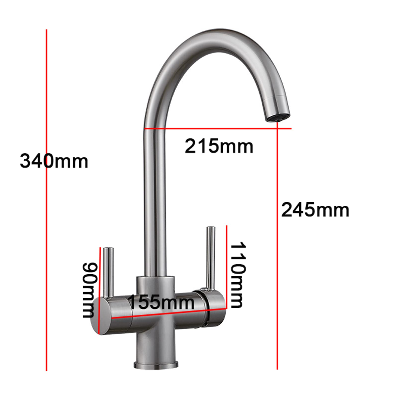 Grifos con filtro de 3 vías, grifo de cocina, grifos mezcladores para fregadero de cocina negros, caño giratorio de 360 grados, grifo mezclador para fregadero, purificador de agua (cepillado)