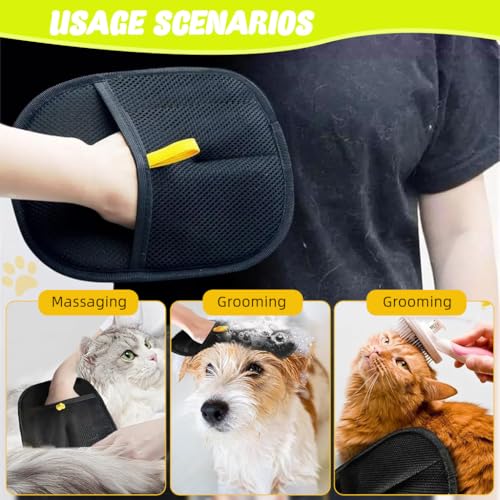 Image of Qpets Pet Hair Removal Gloves, Reusable Grooming Mitt Cleaning Glove for Furniture, Carpets, Car Seats & Gentle Massage for Dogs Cats (3Pcs)