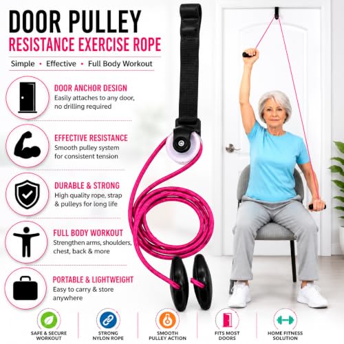 Image of AARAM Shoulder Pulley for Exercise with Rope & Door Strap | Physiotherapy Pulley - Frozen Shoulder, Rotator Cuff, Arm & Back Workout | Smooth Action Pulley Set | Home Physiotherapy Equipment India