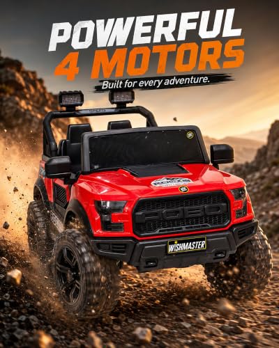 Image of Wishmaster 4x4 Driving EV Cars for 1, 2, 3, 4, 5, 6 Years | Remote + Steering + Mobile App Control | Kids Jeeps (Medium Size F-Raptor [1-8 Year Kids]