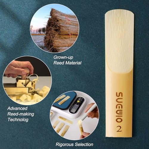 Image of SUEWIO Alto Saxophone Reeds 10 Pack, Strength 2.0, Traditional Alto Sax Reeds with Portable Case, Thinner Reed Tip & Unfiled Cut Design, Reeds for Alto Saxophone Beginners & Students