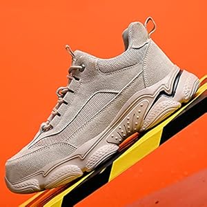 HOUJIA Werkschoenen Veiligheidsschoenen Mannen Vrouwen Industriële Non-Slip Werkschoenen Stalen Toenkappen Trainers Laarzen Trainers Lichtgewicht Ademend Industrieel Beschermend, Bouwschoenen, Kaki, Zwart, Grijs