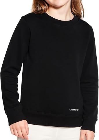bebe Girls Crewneck Sweatshirt Pullover, French Terry Plain Crewneck Sweatshirt, Comfy and Cute Sweatshirts for Girls