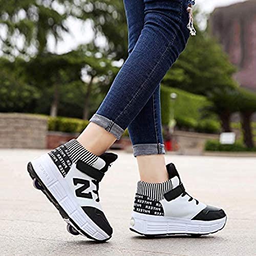 GUIOB Patins À roulettes Rétractables Filles Garçons Chaussures À roulettes Chaussure De Sport De Skate en Plein Air,Black-40 Cover