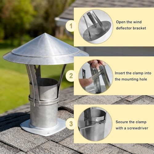 304 Stainless Steel Chimney Caps - Adjustable 9", 9.8", 11.8" Fireplace Cover with Metal Strips, Easy Install Vent Cap for Wood Stove Pipe - Durable Silver Finish (3.1in)