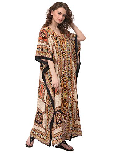 Ladies Kaftans Kimono Maxi Style Dresses Geometric Printed Caftan Beach Dress Women Plus Size Evening Gown Beige #TOP1
