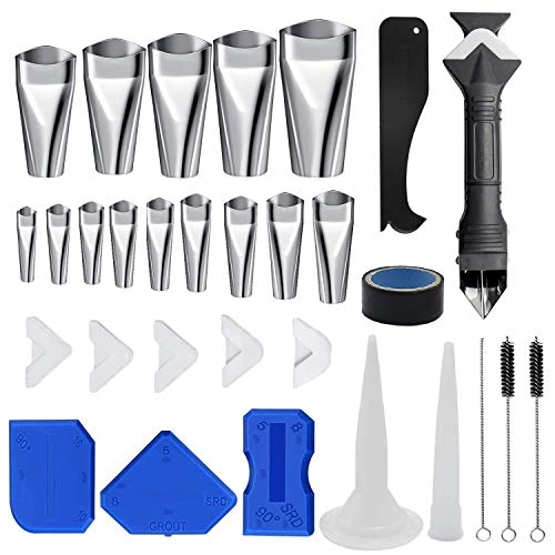 Silicone Caulking Tools 3 in 1 （Stainless Steelhead）, Sealant Finishing Tool Grout Scraper, Reuse and Replace 5 Silicone Pads, Great Tools for Kitchen Bathroom Window, Sink Joint