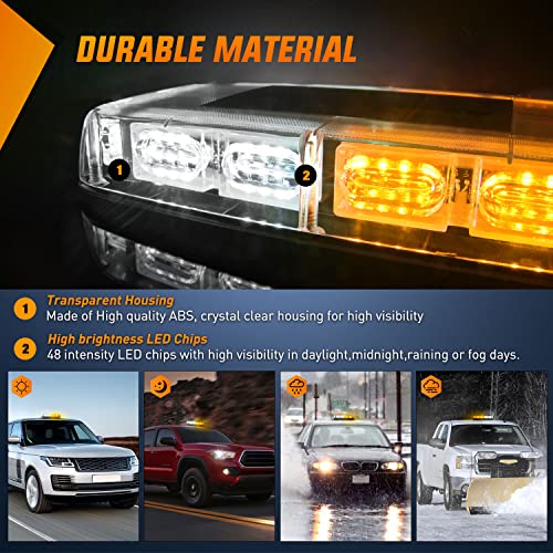 Nilight 12 Inch Roof Top Strobe Lights 48Led Hazard Light Emergency Safety Warning Led Flashing Light Bar Magnetic Mount 12V 24V Cars Trucks Tractors Snow Plows Construction Vehicles，2 Years Warranty #TOP1