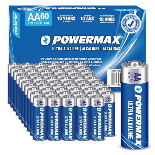Powermax 60-Count AA Batteries, Ultra Long Lasting Alkaline Battery, 10-Year Shelf Life, Reclosable...