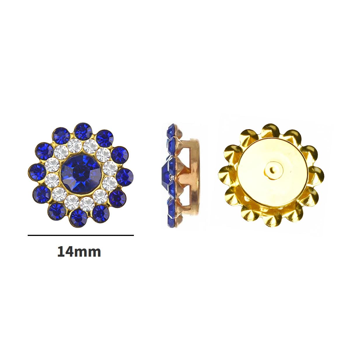 14 mm, 150 Stück Kristalle, Aquamarin-Glas-Edelsteine, zum Aufnähen, Metallsockel, flache Rückseite, Strasssteine zum Basteln, Sonnenblumenform, Edelsteine zum Nähen, Hüte, Juwelen, Basteln, Kleidung