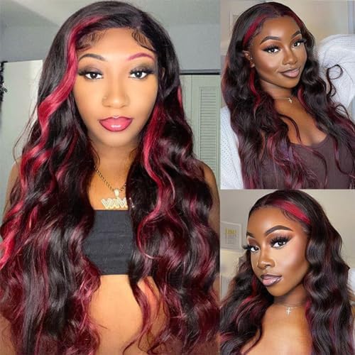 FB/27 Highlight Lace Front Wig Human Hair Pre Plucked 26 Inch Balayage Wig 13x4 HD Lace Ombre Body Wave Wig 180% Density Glusless Wigs Human Hair for Women