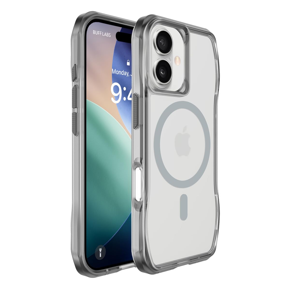 BUFF LABS iPhone 17 ile Uyumlu Octa Shield Kılıf, Kablosuz Şarj Uyumlu, Darbe Önleyici, Tam Koruma (Açık Gri)
