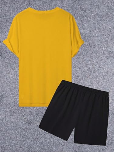 GORGLITTER Men's 2 Piece Outfits Letter Print Crewneck Short Sleeve T-Shirt and Shorts Set2