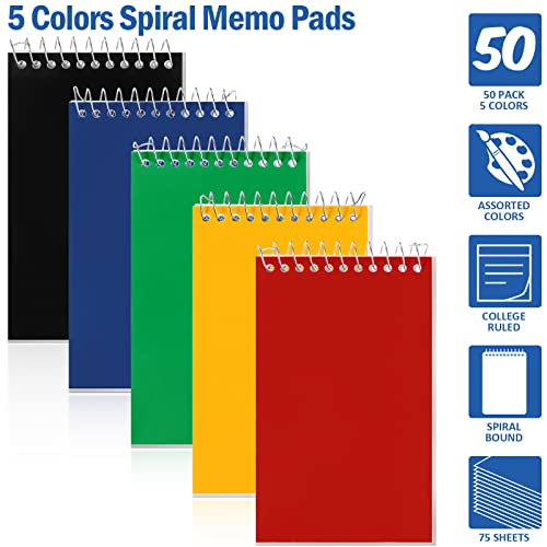 Image of Teling 150 Pcs Spiral Memo Pads Bulk, 3 x 5 Inch Small Note Pads, Pocket Notebooks with 75 Sheets College Ruled Lined Paper, Top Bound Mini Spiral Notepad for Back to School Gifts Office Home Supplies