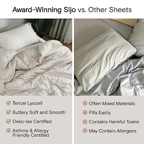 Sijo AiryWeight Tencel Sheet Set, 100% Lyocell Derived from Eucalyptus, Buttery Soft, Architectural Digest 2022 Best Cooling Sheets Winner - 3pc - 2 Pillowcases 1 Fitted (Clay, Queen)