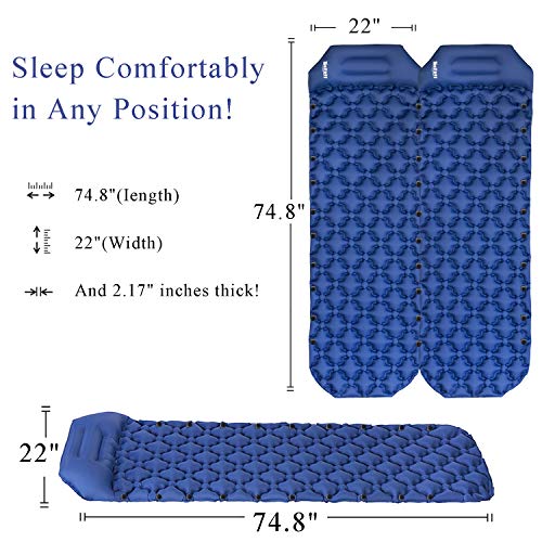 Binffeey Sleeping Pads for Backpacking - Two-Person Inflatable Lightweight Camping Pad Portable Air Sleeping Mat with Pillow for Camping Hiking Traveling