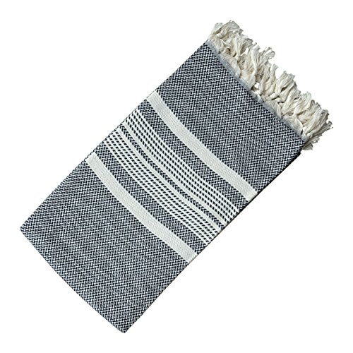 Dandelion - Herringbone Pattern - 100% Naturally-Dyed Cotton Turkish Towel Peshtemal - 71X39 Inches - Black #TOP8