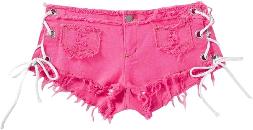 Women's Summer Nightclub Side Hollow Lace Up Low Waist Denim Shorts