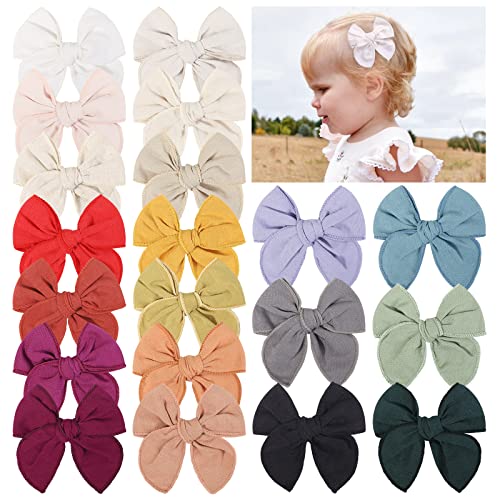 Choicbaby 20Pcs Hair Bows Clips For Girls Hair Clips Cotton Linen Bows 3.2 Inch Fable Hair Bows And Fully Lined Baby Bows Perfect For Baby Girls Toddlers #TOP16