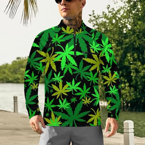 Colorful Marijuana Men's Rash Guard Long Sleeves Quick Dry Fishing Workout Shirts with Zipper2