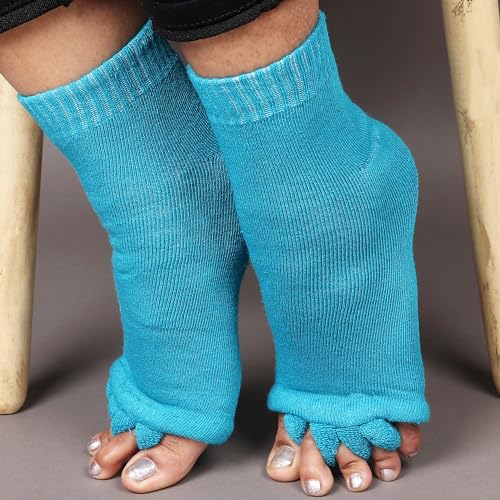 Image of Aegon Foot Alignment Socks Cotton | 5 Toe Separator | For Foot Pain Relief | Bunion Corrector | Hallux Valgus | Plantar Fasciitis | 1 Pair (Blue)