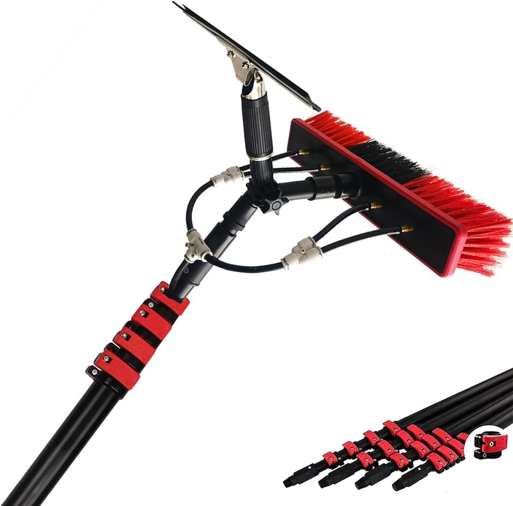 HYLWSXVP Telescopic Window Cleaning Brush 30FT Extension Pole with Squeegee Ideal for Cleaning Photovoltaic and Solar Panels Conservatory Roofs Water Fed Brush for Efficient Cleaning.