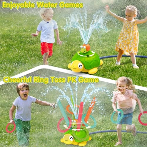 TERRAMUS 4-in-1 Turtle Water Sprinkler Toys for Kids, Ball Scoop, Toss Rings and Jumping Game Water Sprinkler Toys for Summer, 360°Rotating Water Spray Toy with 4 Play Modes for Boys Girls Outdoor - Thumbnail 2