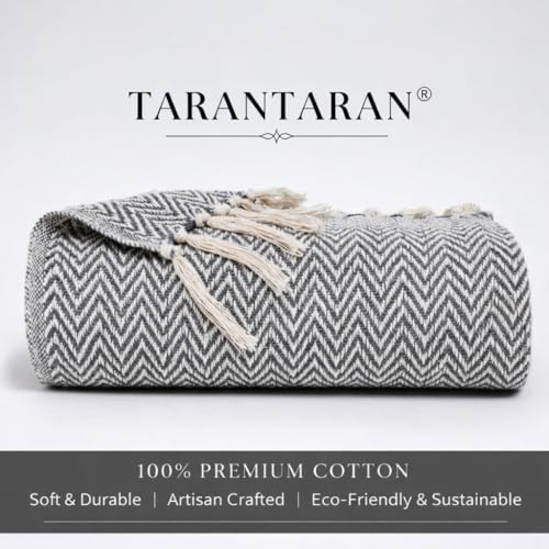 Image of Tarantaran All Season Cotton Weaved Throw Blanket for Bed /Sofa 50x70 INCHES (Grey)