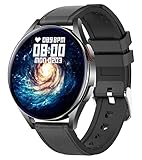 Smartwatch Herren Telefonfunktion Touchscreen Bluetooth Telefonieren Uhr mit Blutdruckmessung Pulsuhr mit Leder Armband Blutdruck Schrittzähler Schwarz Schmuck Elegant Fitnessuhr für Android IOS