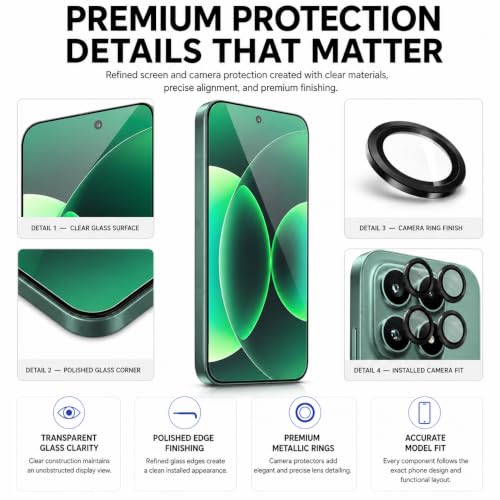 Image of FIRST MART Tempered Glass for Xiaomi 17 5G with Black Camera Ring Guard & Installation Kit | HD Clear Edge-to-Edge Screen Protector, Scratch Resistant, Case-Friendly | Pack of 1
