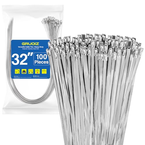 100 Piezas Bridas de Acero Inoxidable 800 mmx4,6 mm Bridas Metalicas Capacidad de Carga 122 kg Multiusos Bridas de Acero Inoxidable Para Fijación de Tuberías Reparación de Cercas y Atado de Cables