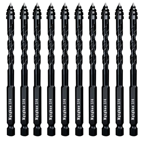 Mgtgbao 10PC Black 1/4 Upgraded 4-Flute Serrated Carbide Masonry Drill Bit Set 6mm Serrated Concrete Drill Bit for Plastic Glass Brick Cement Tile Marble Wood.