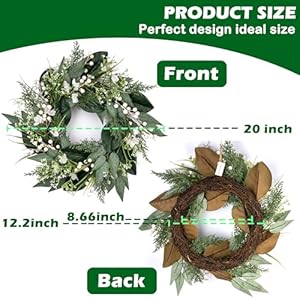 20 inch Spring Wreaths for Front Door with White Berries, Green Wreath with White Flower for Window Wedding Decor Home Porch Farmhouse Patio Garden Easter Wreath Decor All Seasons 20 inch Spring Wreaths for Front Door with White Berries Green Wreath with White Flower for Window Wedding Decor Home Porch Farmhouse Patio Garden Easter Wreath Decor All Seasons