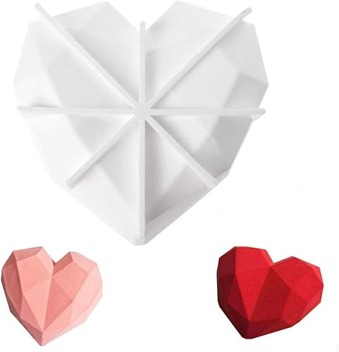 AntranStore Diamond Heart Love Mousse - Bandejas para moldes para tartas, molde de silicona para hornear de grado alimenticio y sin BPA, molde no