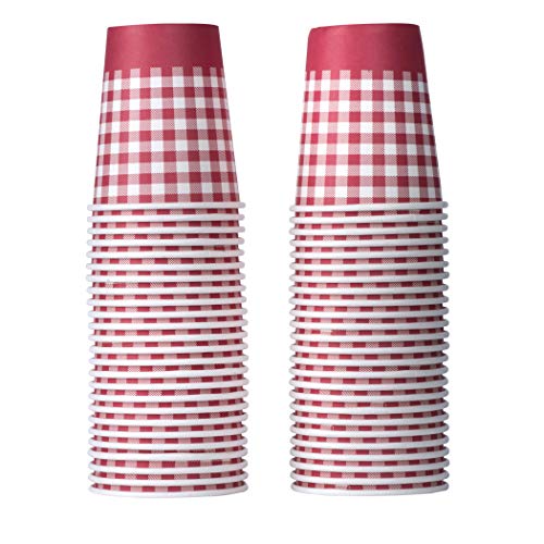 Hammont Picnic Cups – 9 oz Gingham BBQ Party Supplies - Birthday | Backyard | Picnic Decorations - Red & White Checkered Disposable Paper Cups (50 Pack)