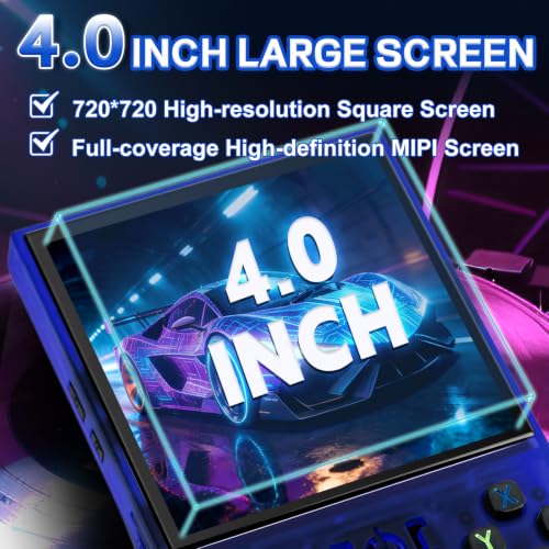 Image of R36MAX Video Game Console - 4.0-Inch Screen, Support 22000+Classic Games,128G TF Card,Portable Console with Open Source System,4000mAh Battery,Birthday Gift for Adult or Partner (Blue)